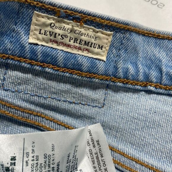 LEVIS 501 Original Sport Stripe Cropped High-Rise Straight Logo Leg Jeans 32/26 - Picture 13 of 16